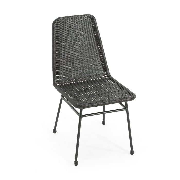 Outdoor Dining Chairs (Set of 2), Rattan Backrest And Cushions, Iron Frame - Dark Brown