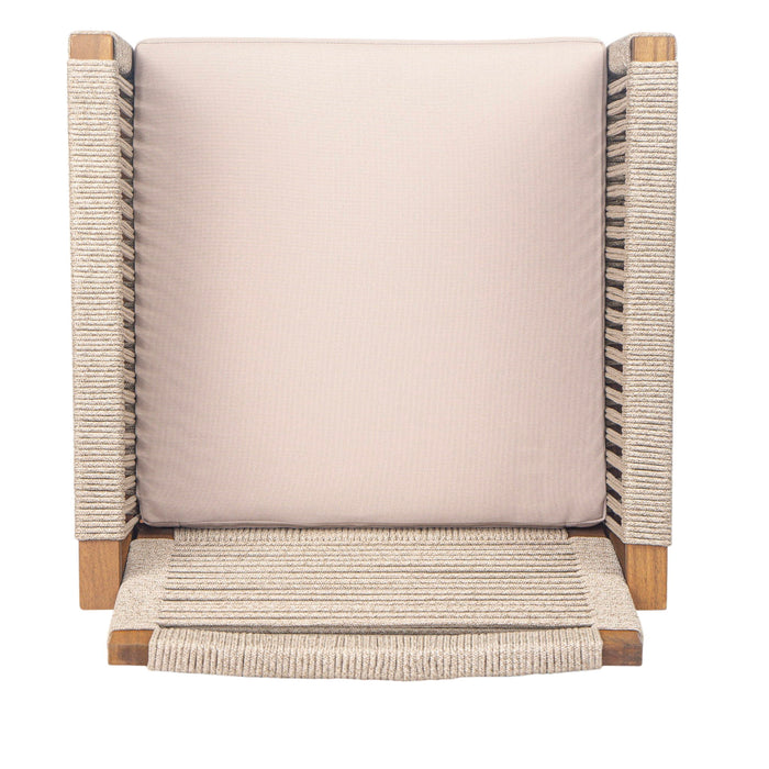 Acacia Wood Outdoor Dining Chairs (Set of 2) With Rope Design Back And Arms, Washable Cushion - Light Brown