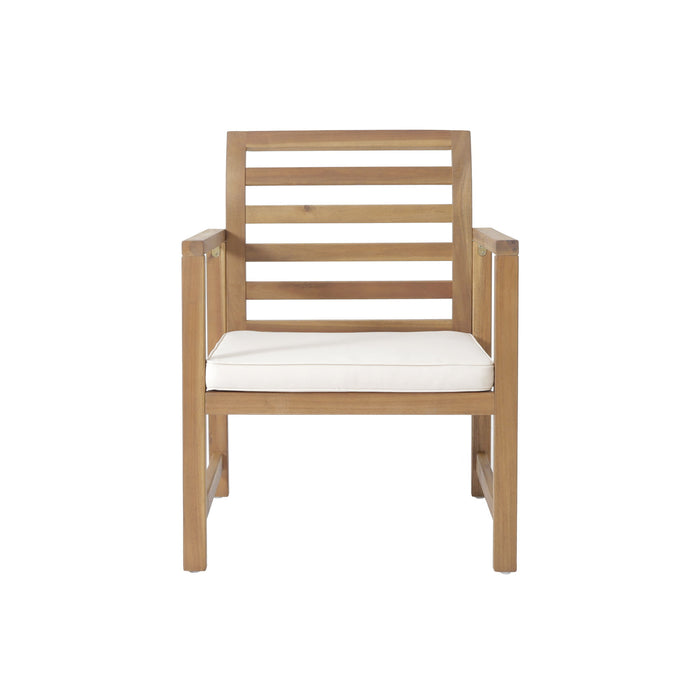 Outdoor Acacia Wood Club Chairs, 2 Pieces Set - Natural Stained / White