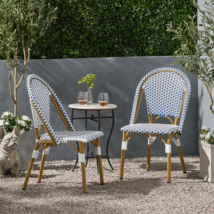 Outdoor Rattan And Aluminum French Bistro Chairs Set
