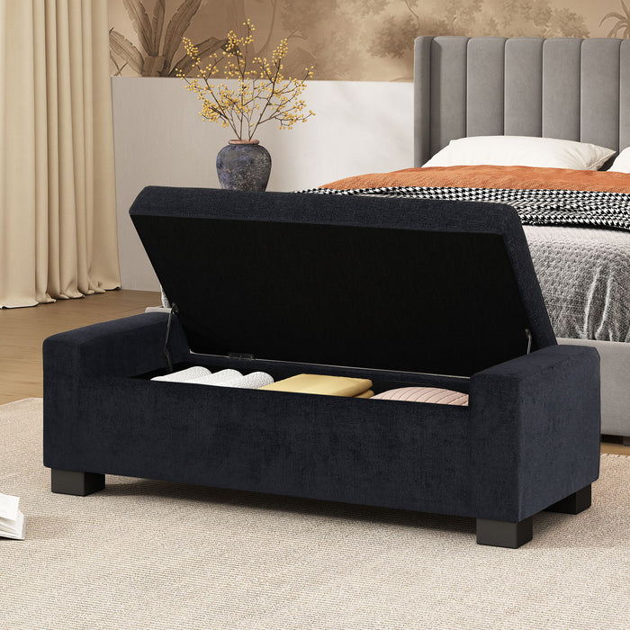 Textured Fabric Ottoman Bench With Hinged Lid