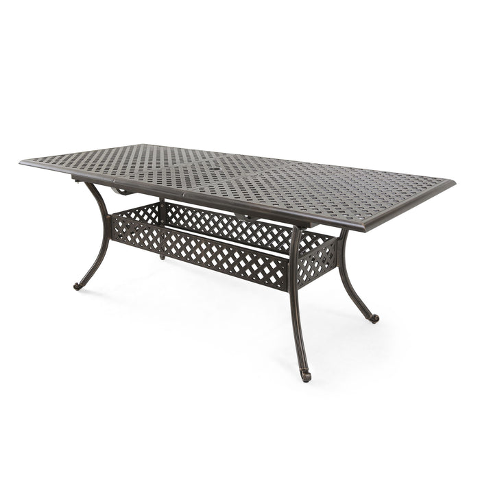 Outdoor Expandable Dining Table With Umbrella Holder, Lattice Pattern And Curved Legs - Black