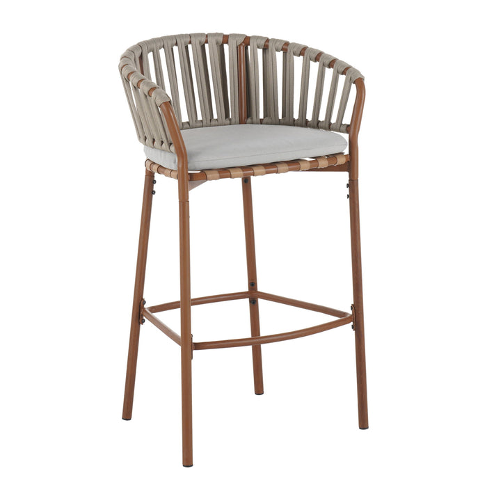 Lodi - Outdoor Matal Rope Barstool, Teak / Beige (Set of 2) - Teak / Beige