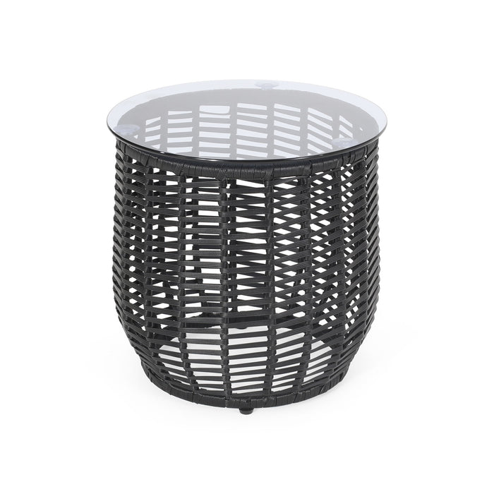 Boho Arias - Side Table With Tempered Glass Top And Rattan Wrap