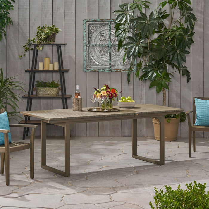 Outdoor Expandable Acacia Wood Dining Table With U Shaped Leg