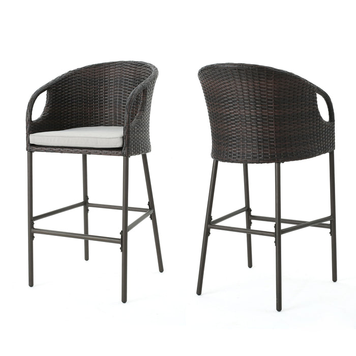Outdoor 31" Rattan Barstools With Waterproof Cushions (Set of 2) - Multi Brown