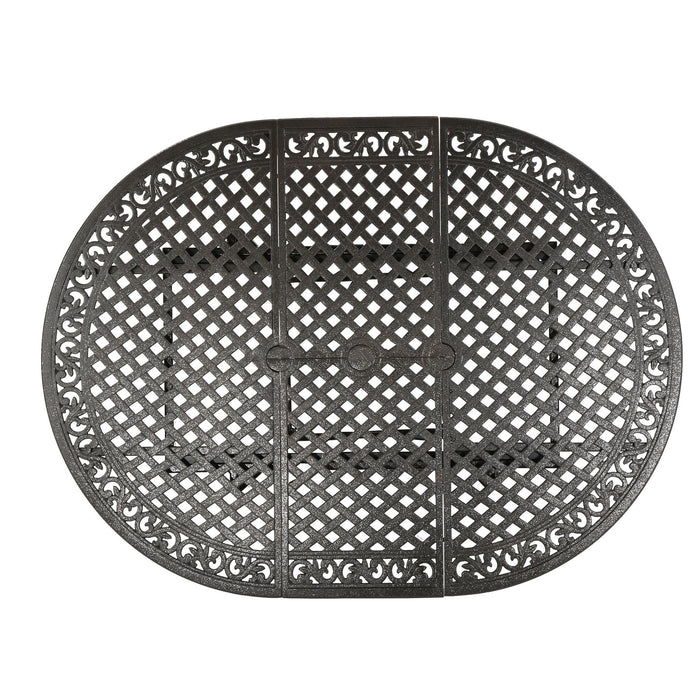 Outdoor Expandable Aluminum Dining Table With Latticework Details And Curvy Legs