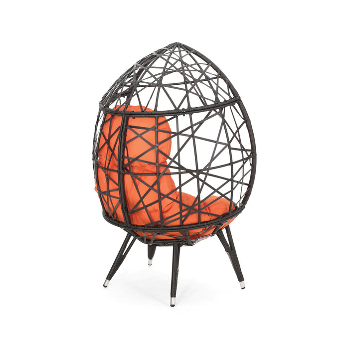 Outdoor Wicker Teardrop Chair With Cushion - Orange / Brown
