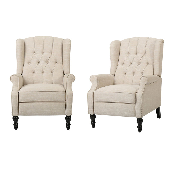 Armchair Recliner With Pushback Mechanism And Wingback Design