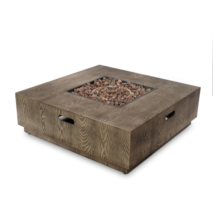 Wellington Square Iron Fire Pit With Wood Pattern Design And 50,000 Btu Output