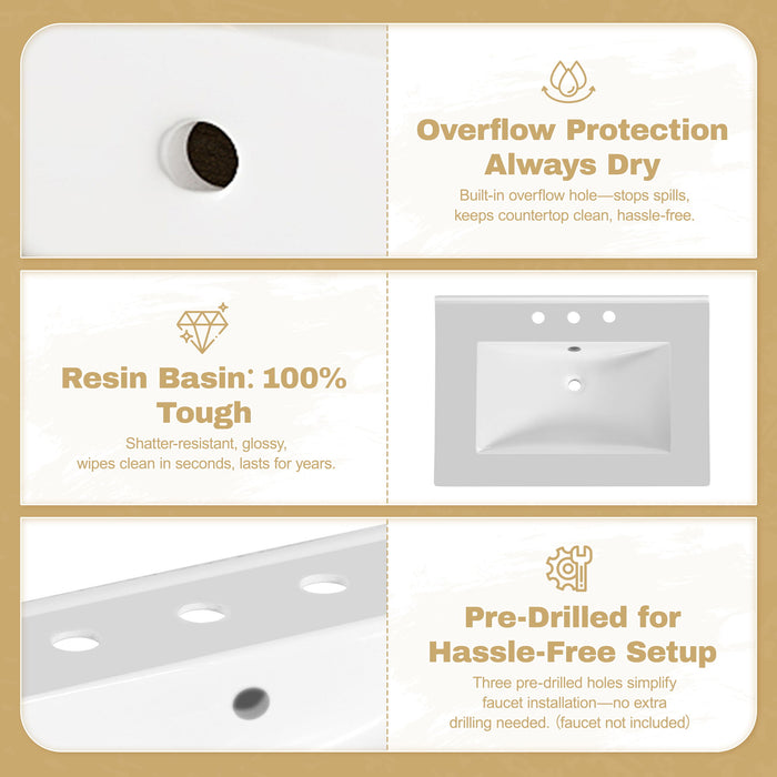 Bathroom Vanity With Handwoven Rattan Doors, Resin Basin - Natural Wood