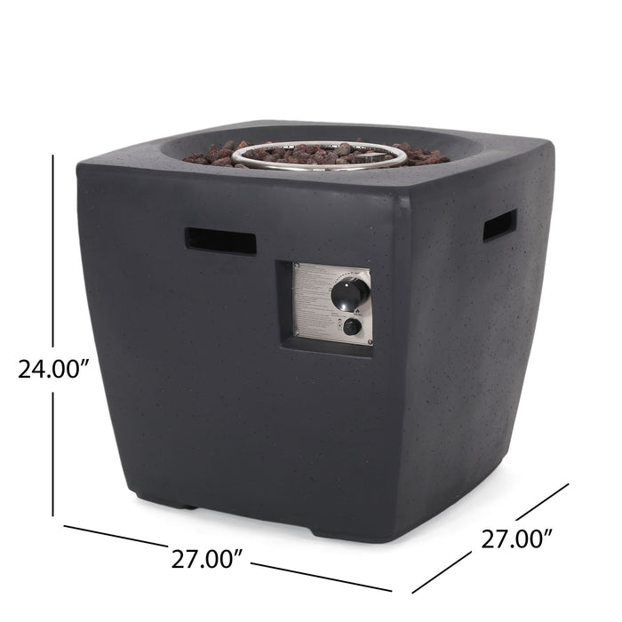 Outdoor Lightweight Concrete Square Fire Pit 40, 000 Btu With Built In Tank Storage - Dark Gray