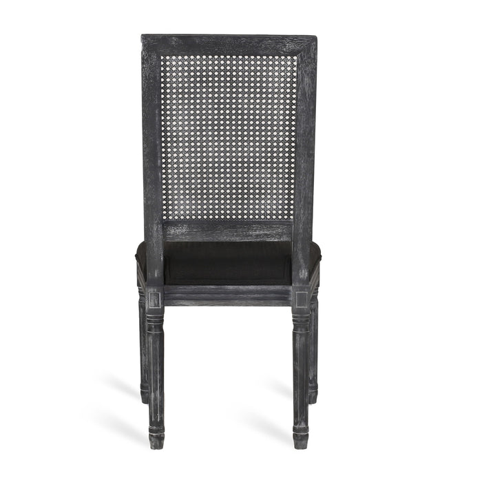 French Country Dining Chair With Rectangular Cane Backrest And Smooth Upholstered Seating