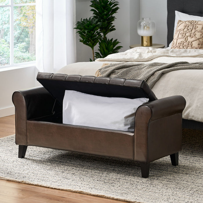Hayes - Contemporary Armed Storage Bench With Button Tufting And Rolled Arms