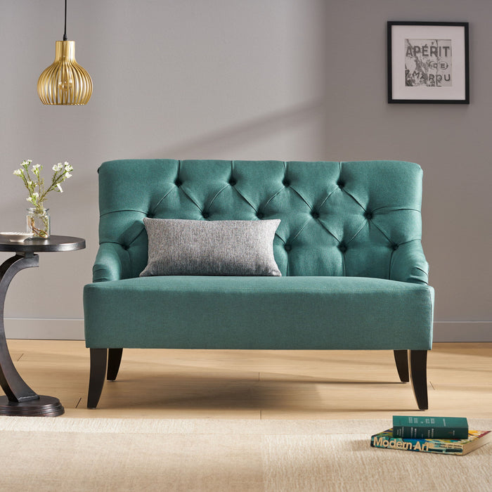 Nicole - French Style Upholstered Loveseat With Tufted Backrest - Teal
