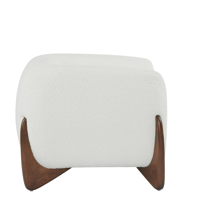 Modern Upholstered Boucle Arm Chair With Tuxedo Design And Triangular Legs