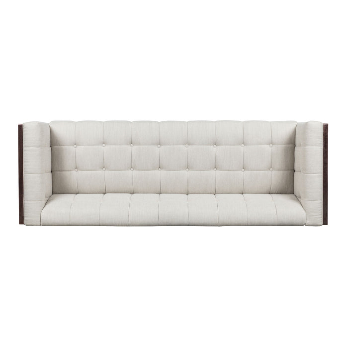 Contemporary 3 Seater Sofa With Button Tufted Waffle Stitching - Beige