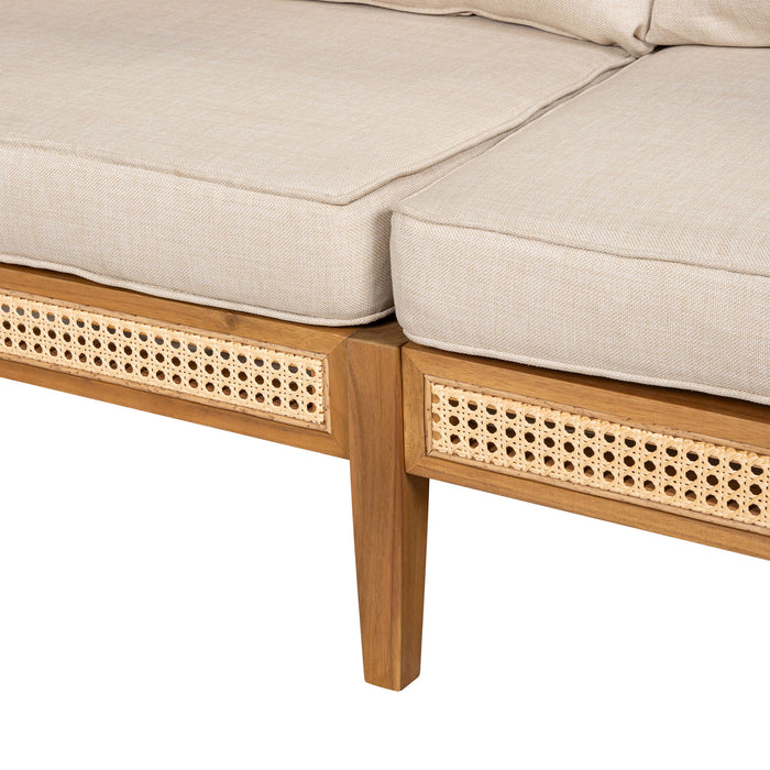 Kirkby - Bohemian Outdoor Patio Cushioned Sofa Weatherproof 56.25In - Teak / Beige