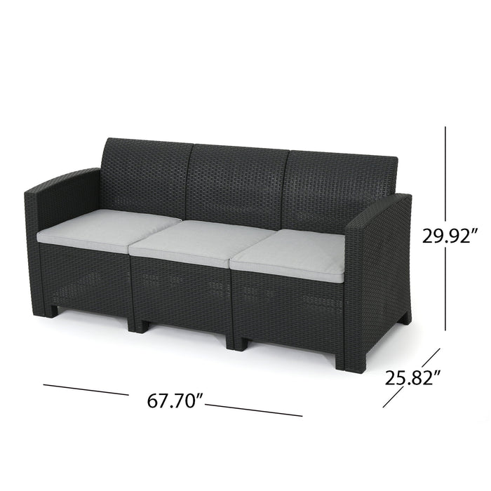 Outdoor Faux Wicker Rattan Style Chat Set With Water Resistant Cushions, 5 Pieces Set - Charcoal / Light Gray