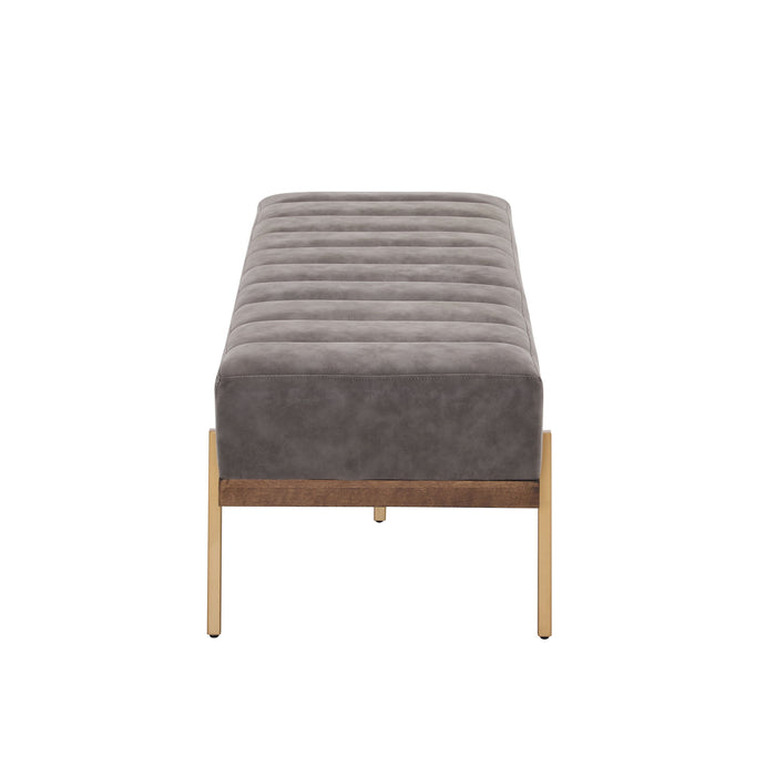 Thorian - Luxury Upholstered Ottoman Bench With Channel Tufting And Metal Base - Gold / Gray