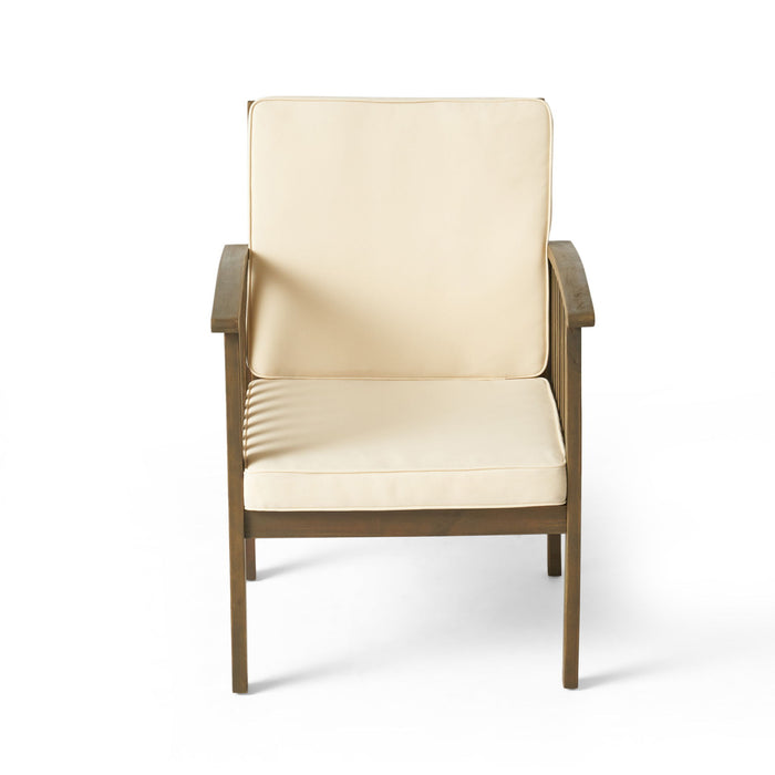 Casa Acacia Wood Club Chairs (Set of 2) With Water Resistant Cushions - Gray / Cream