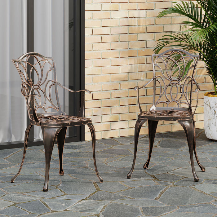 Outdoor Dining Chair With Floral Design And Curved Saber Legs (Set of 2) - Copper