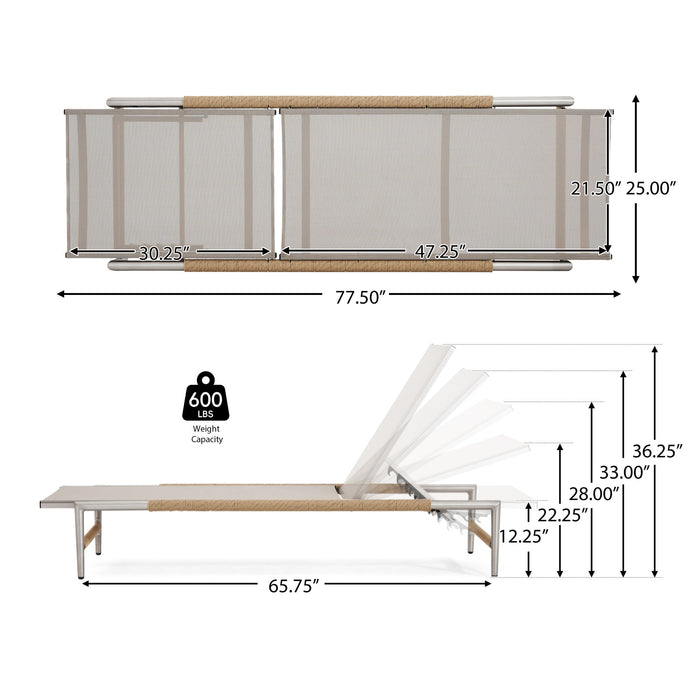 Hargrove - Outdoor Patio Aluminun Chaise Lounge, Outdoor Mesh Seat - Natural / Silver