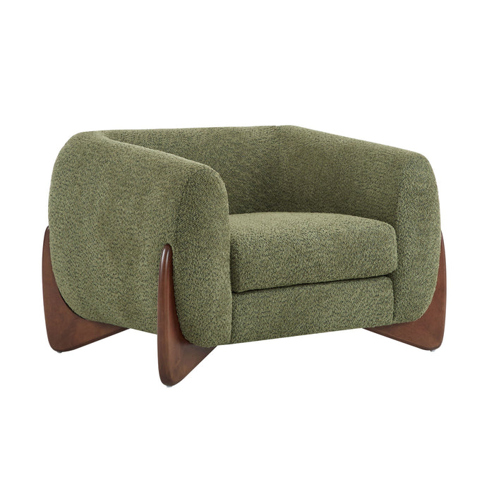 Modern Upholstered Boucle Arm Chair With Tuxedo Design And Triangular Legs