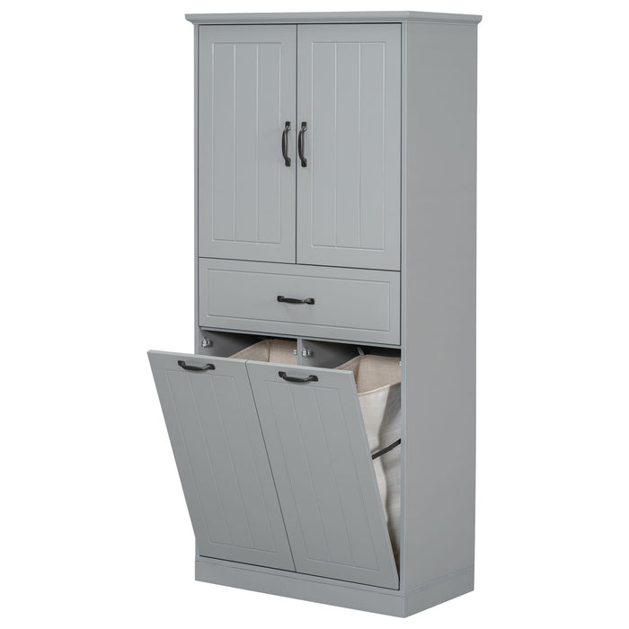 Modern Bathroom Storage Cabinet With Two Laundry Baskets, One Drawer, Adjustable Shelf