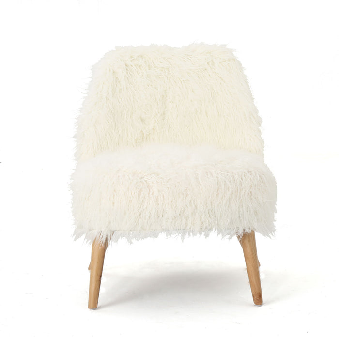 Modern Glam Club Chair With Shaggy Textures - White
