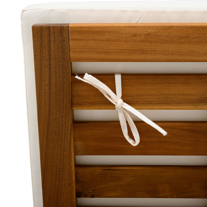 Versatile Chaise Lounge With Wheels Acacia Wood Recliner For Patio - Cream