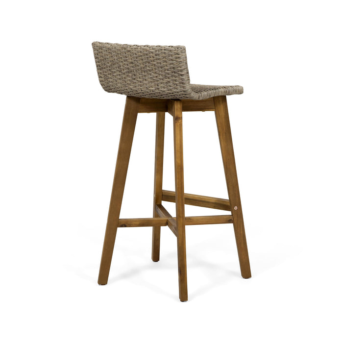 Equinox - Outdoor Barstool With Rattan Wicker Top And X Stretcher Frame (Set of 2)