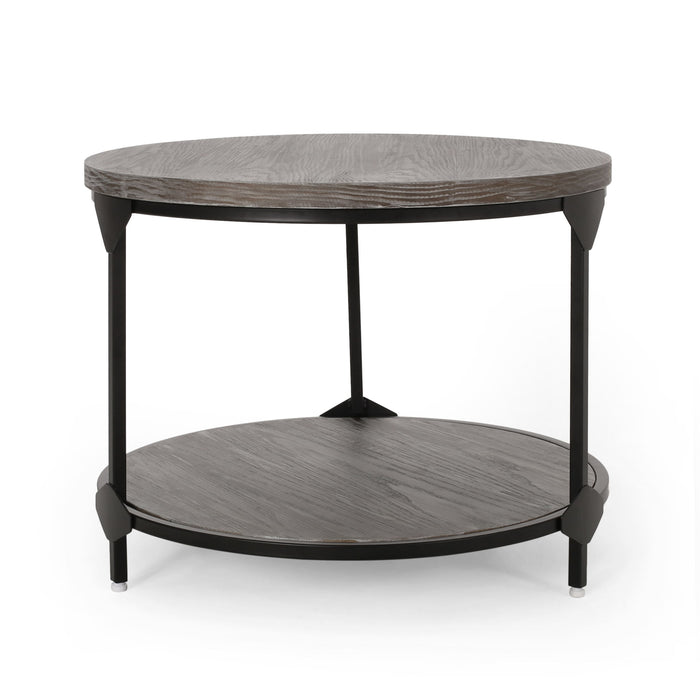 Coffee Table With Wood Patterned Tabletop And Iron Frame - Gray