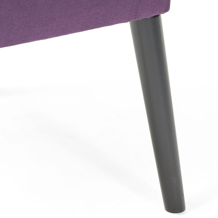 Fabric Arm Chair With Wooden Legs And Cushioned Seat - Plum
