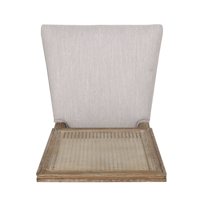 French Country Dining Chair With Rectangular Cane Backrest And Smooth Upholstered Seating
