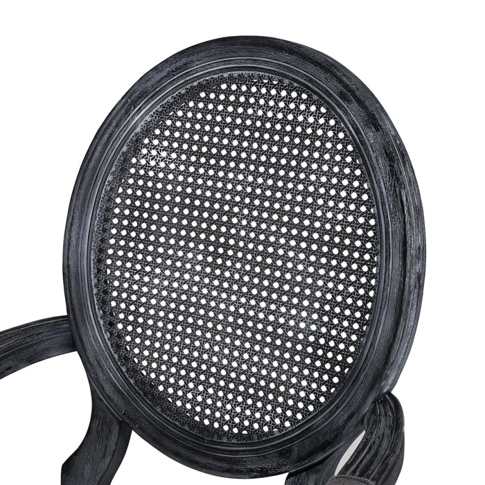 French Country Style Wood And Cane Upholstered Dining Chair Set