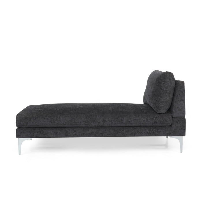 Fabric Upholstered Chaise Lounge With Iron Bracket Legs - Gray