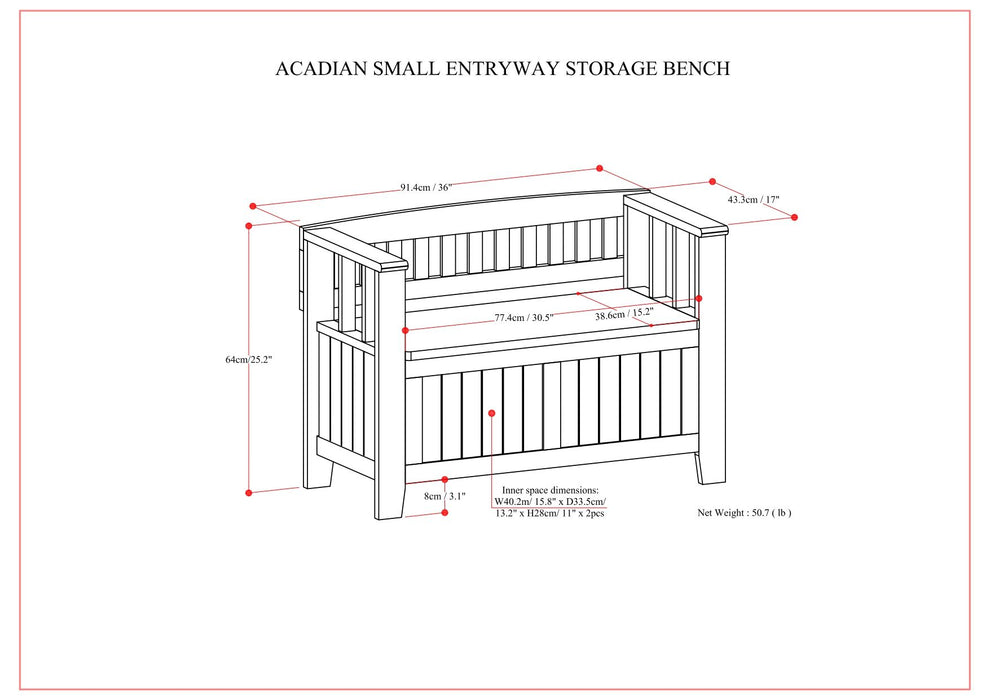 Acadian - Entryway Storage Bench, Handcrafted