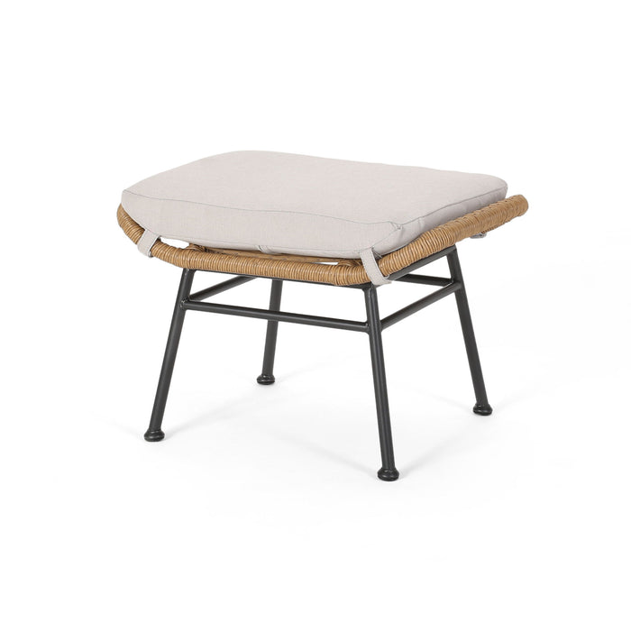 Outdoor Modern Boho Wicker Ottoman With Cushions (Set of 2)