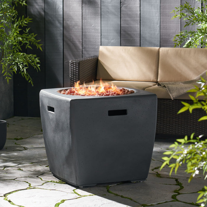 Outdoor Lightweight Concrete Square Fire Pit 40, 000 Btu With Built In Tank Storage - Dark Gray