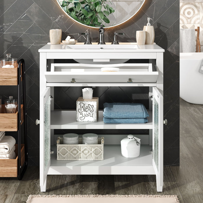 Bathroom Vanity With Ceramic Sink, Adjustable Shelf & Tip Out Tray