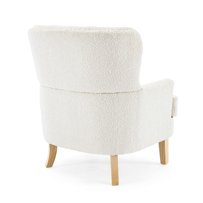 Vintage Style Club Chair, Granular Plush Fabric, Rubber Wood Legs - Almond
