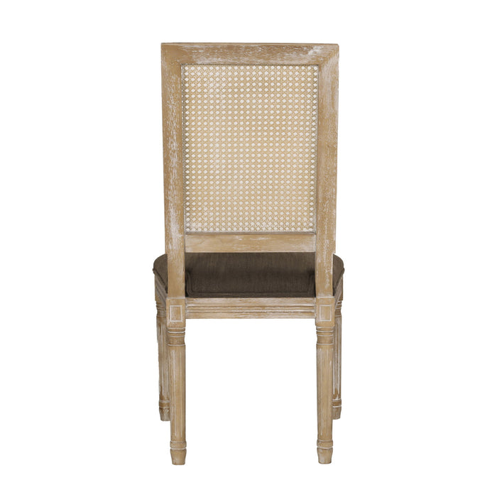 French Country Dining Chair With Rectangular Cane Backrest And Smooth Upholstered Seating