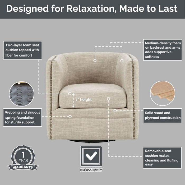 Swivel Chair With Tufted Barrel Design And Nailhead Accents