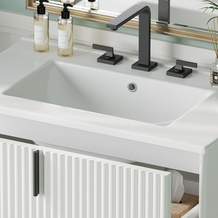 Fluted Bathroom Vanity With Ceramic Sink, Freestanding Design