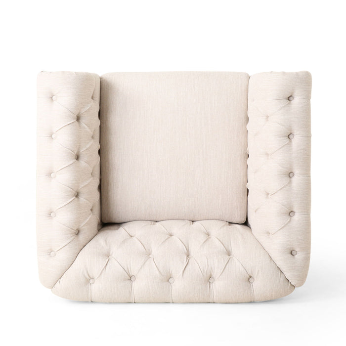 Fabric Upholstered Club Chair With Scrolled Tuxedo Arms