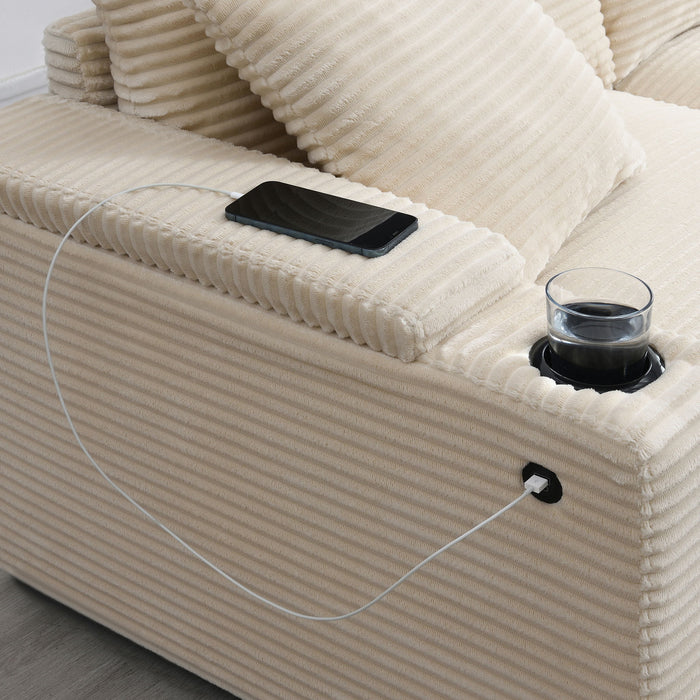 Convertible L Shaped Sectional Corner Couch With Armrest Storage Cup Holders USB Charger, Irregular Corner Oversized Comfy Modular Sofa