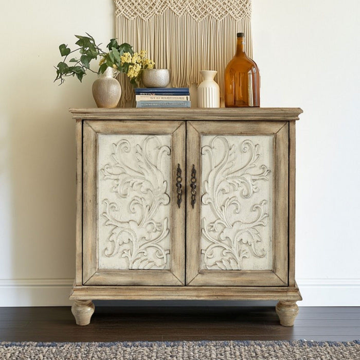 Driscoll - 2 Door Cabinet With Floral Design - Reclaimed Natural