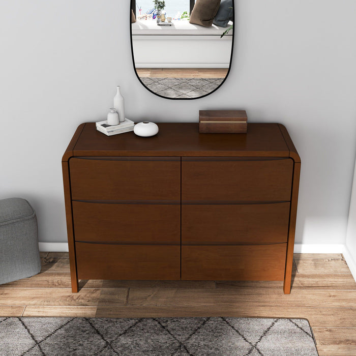 Lionel - Mid-Century Modern Solid Wood 6 Drawer Dresser - Brown