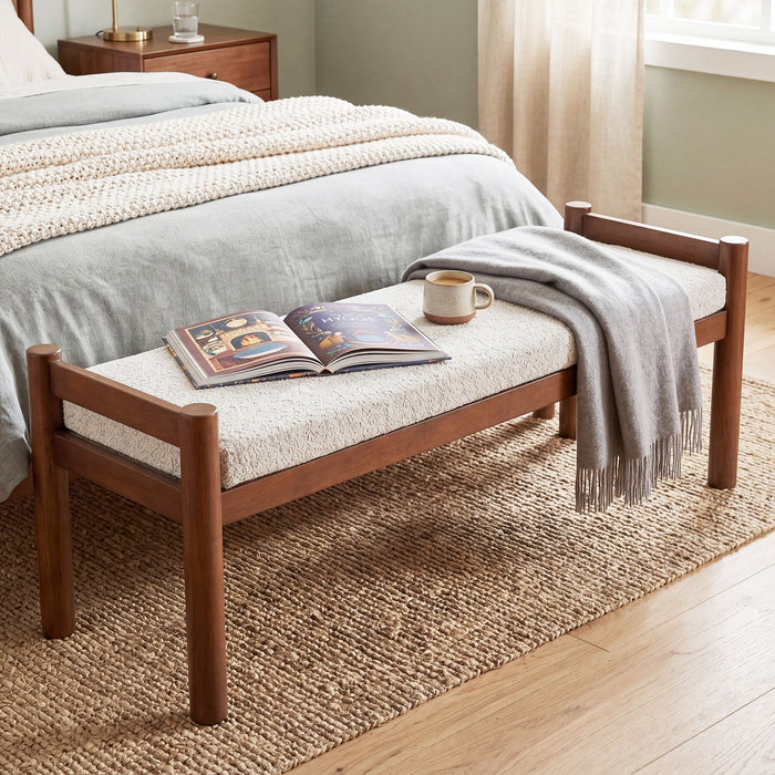Upholstered Ottoman Bench, Indoor Accent Footrest - Beige